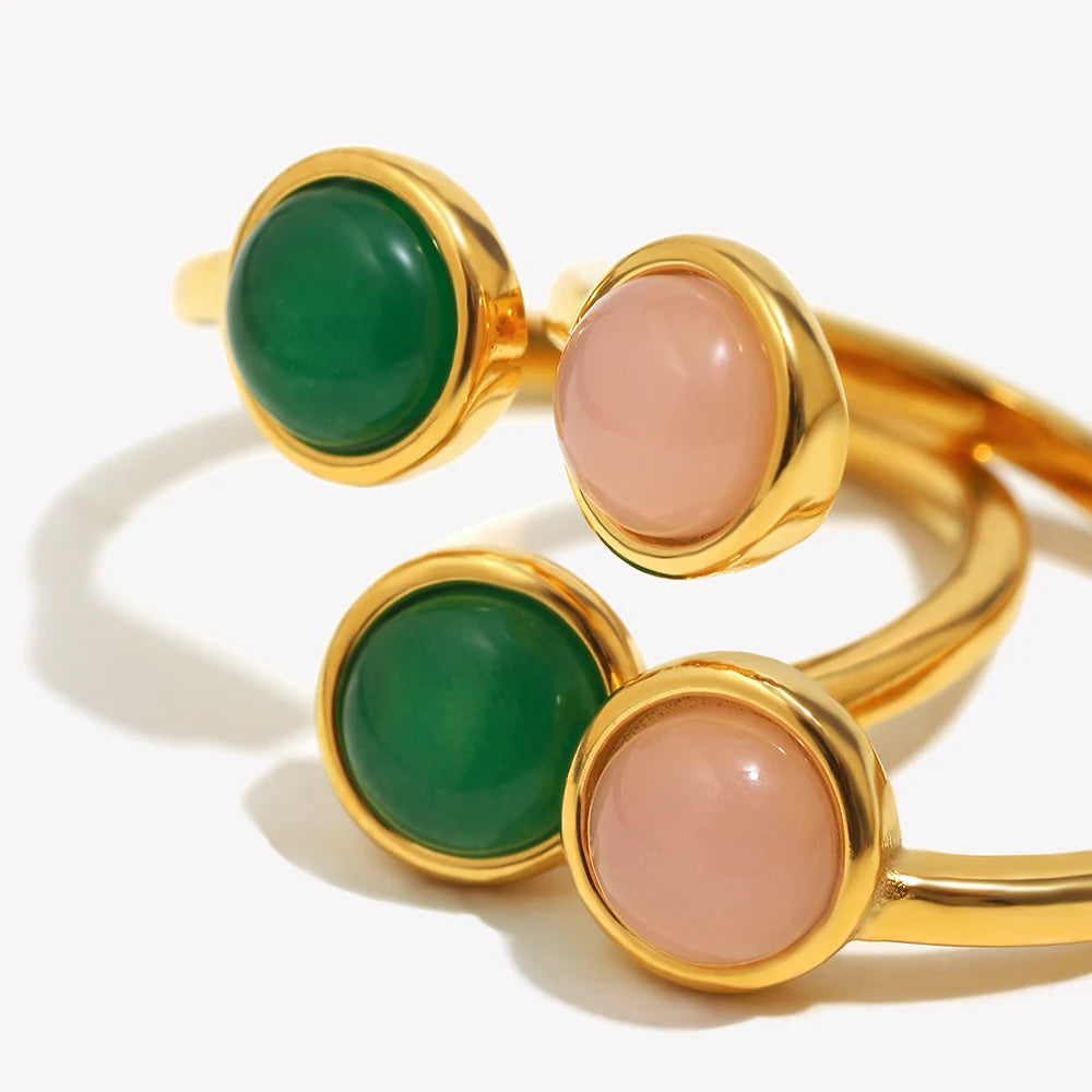 The Harmony Duo – Rose Quartz or Aventurine Gold Adjustable Ring