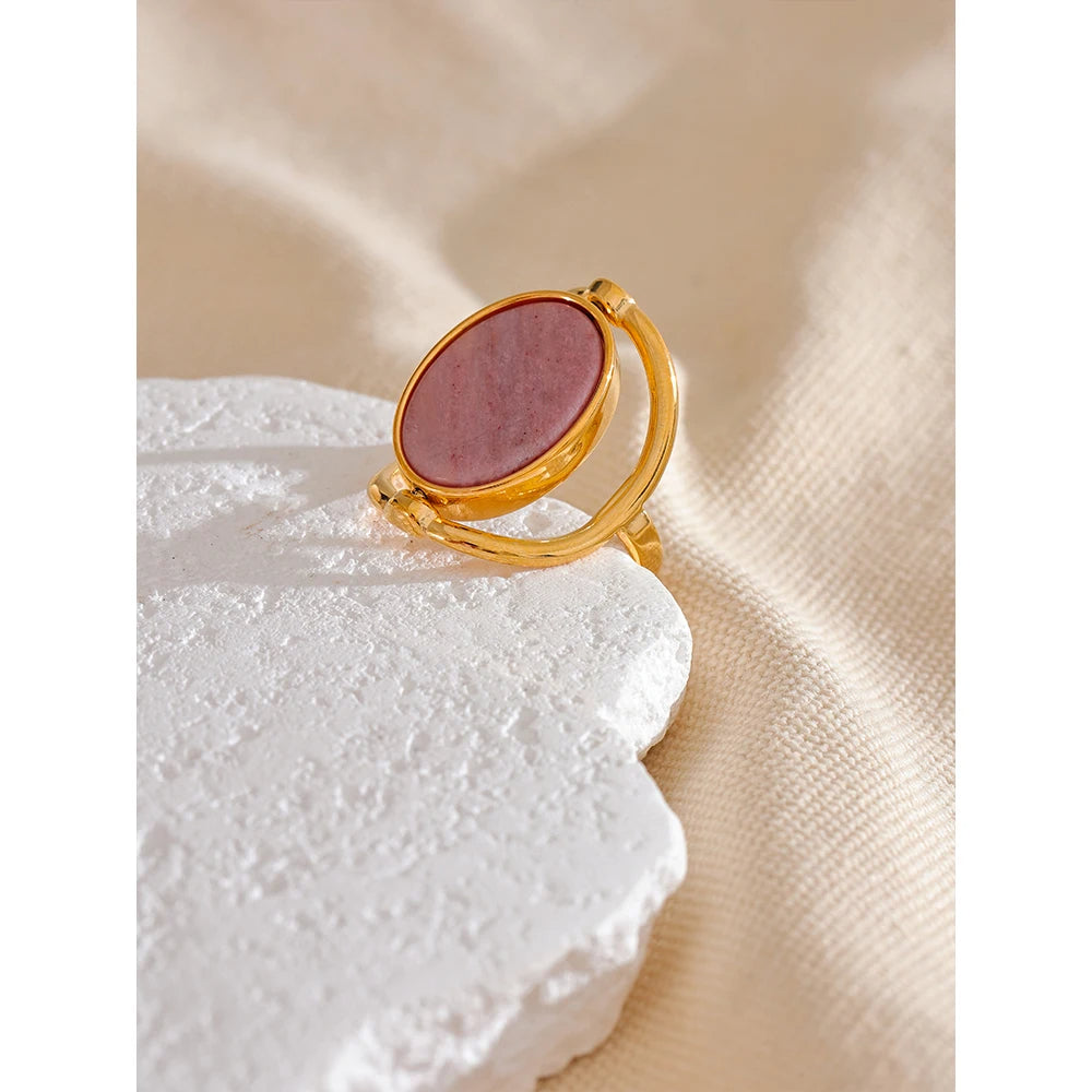 All Kinds of Love - Gold Swivel Ring with Rhodochrosite and Mother of Pearl