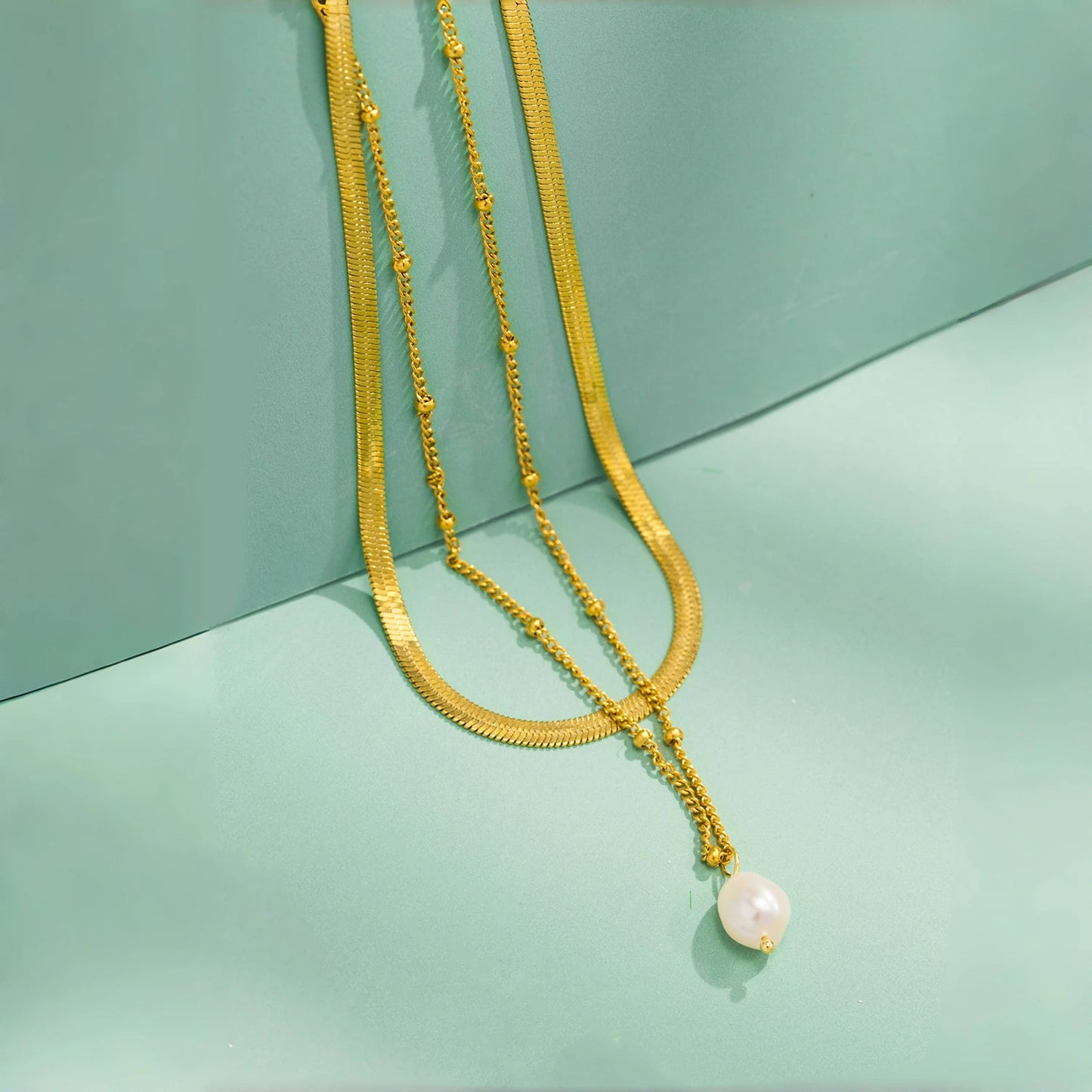 Pure Essence- Pearl Double Layer Gold Necklace