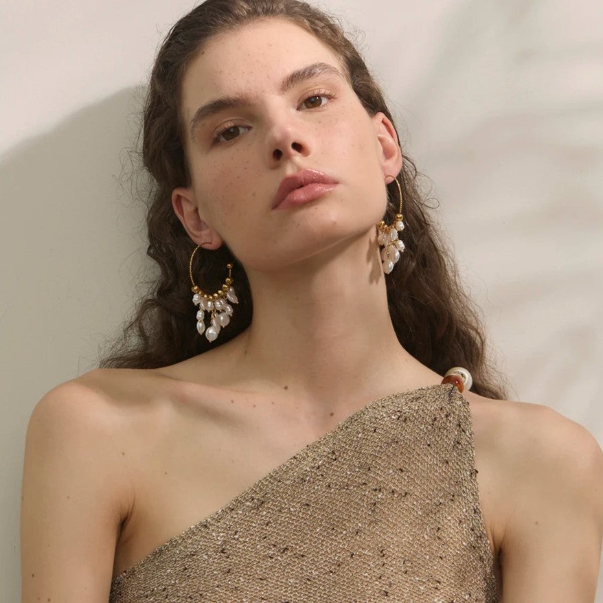 Free Expression - Exaggerated Drop Earrings with Pearls