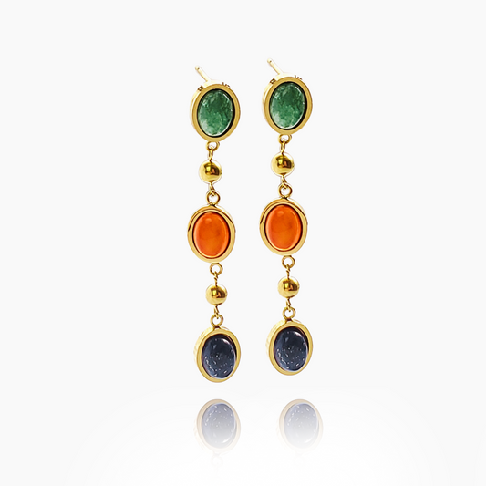 Attract Positivity - Gold Dangle Earrings with Gemstones