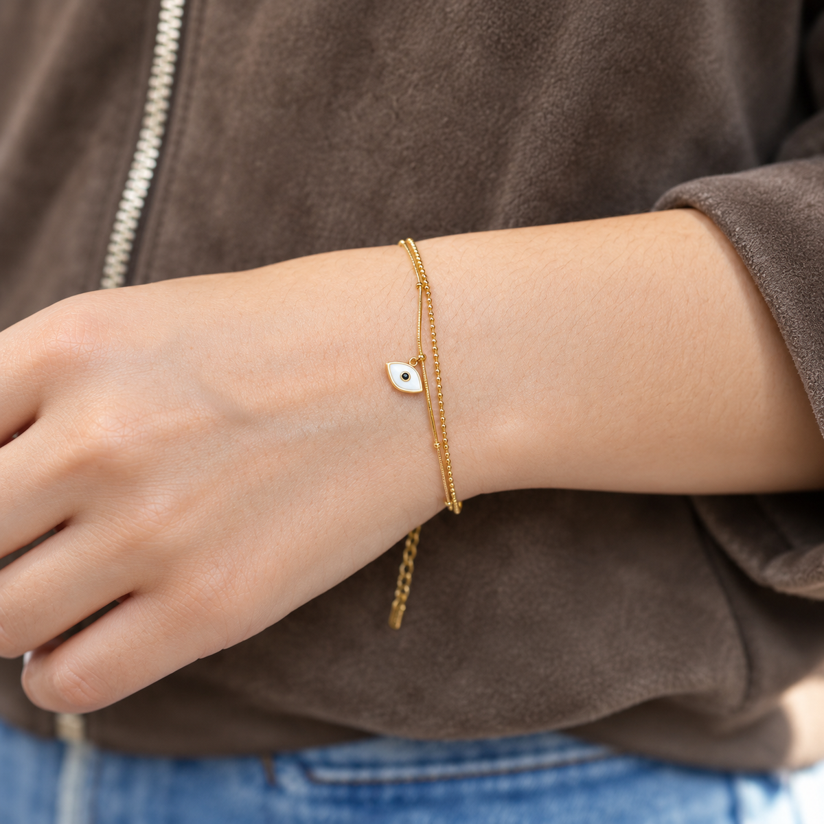 Watch Over Me – Mother of Pearl Evil Eye Bracelet