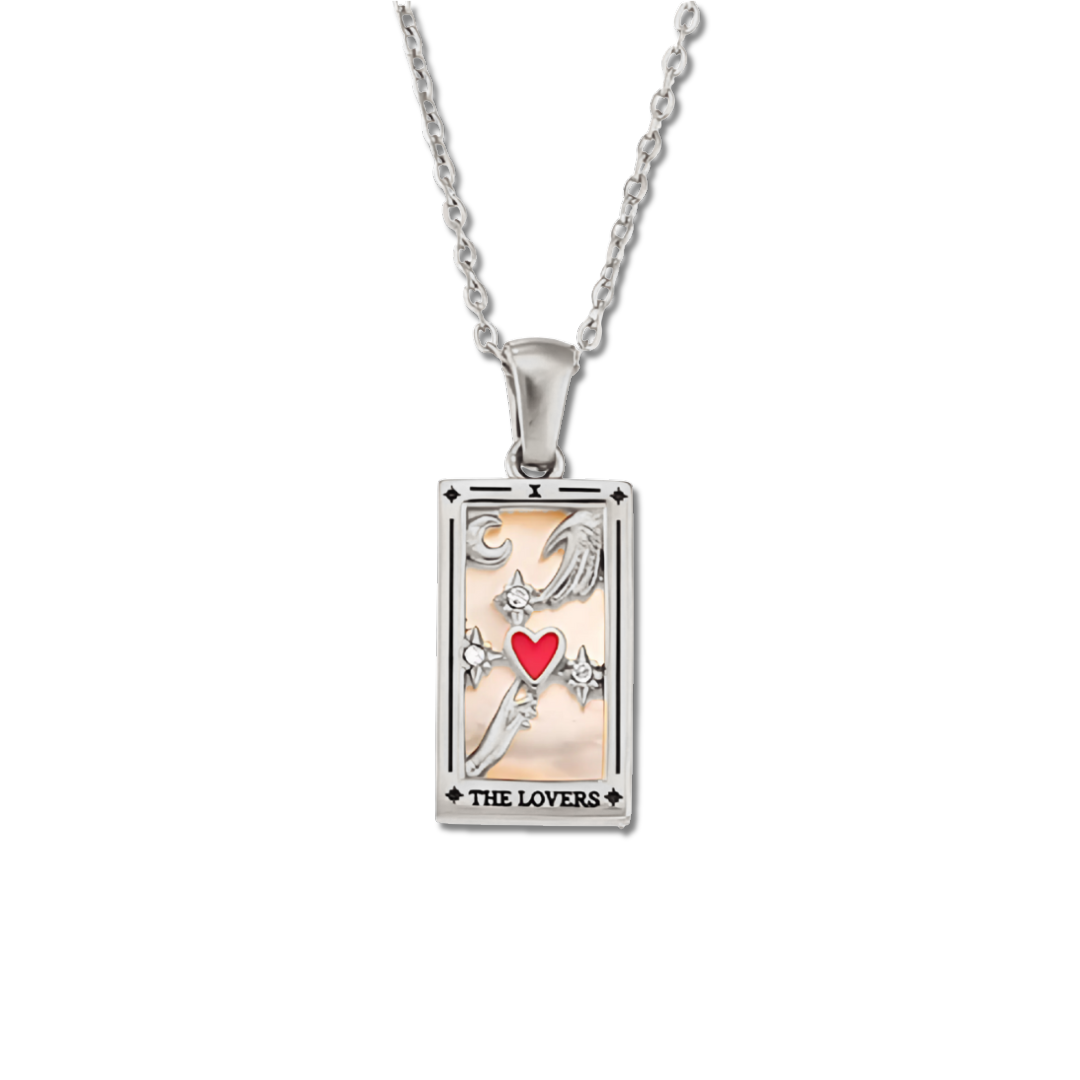 The Lovers - Tarot card Dainty  18k Necklace with Enamel