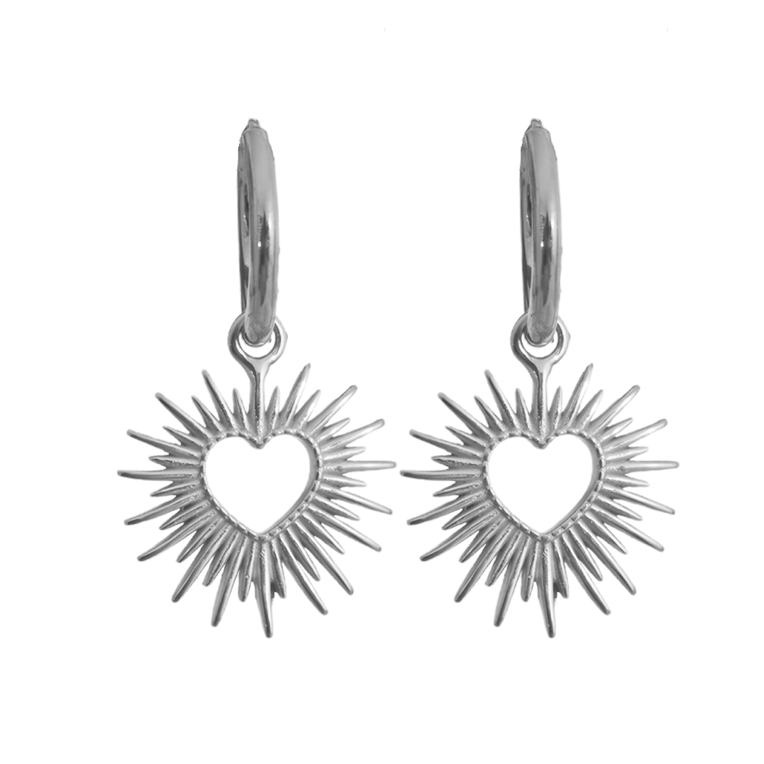 Sun-Kissed Love: Gold | Silver Heart Sun Hollow Drop Hoop Earrings