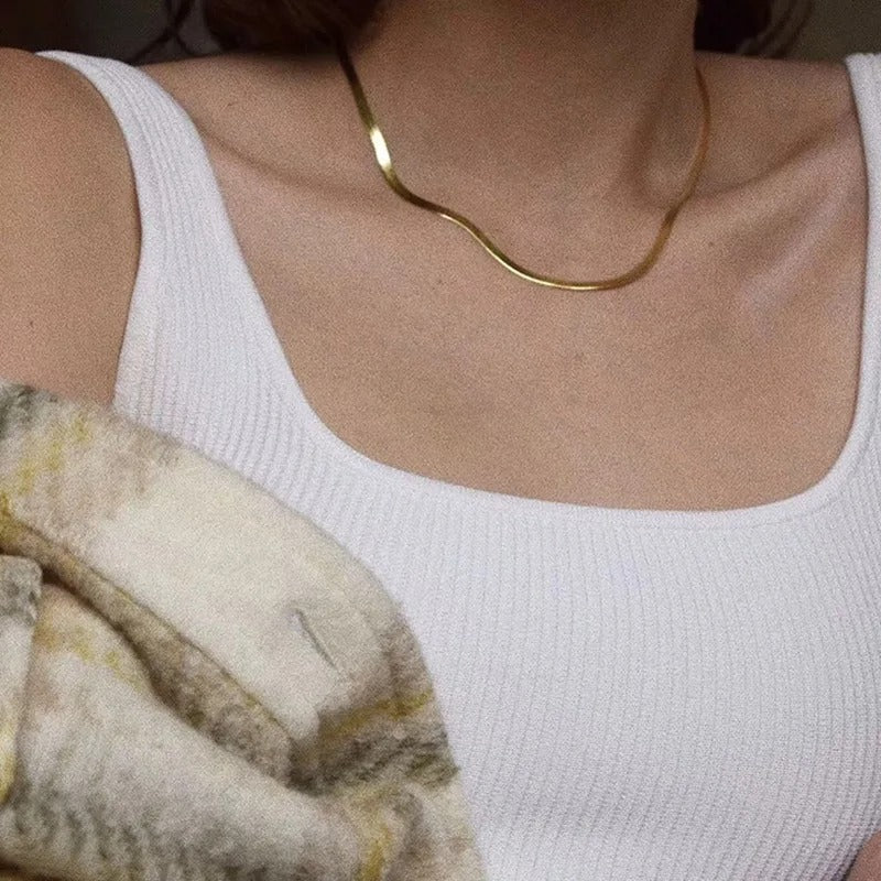 Gold / Silver Flat Snake Herringbone Necklace