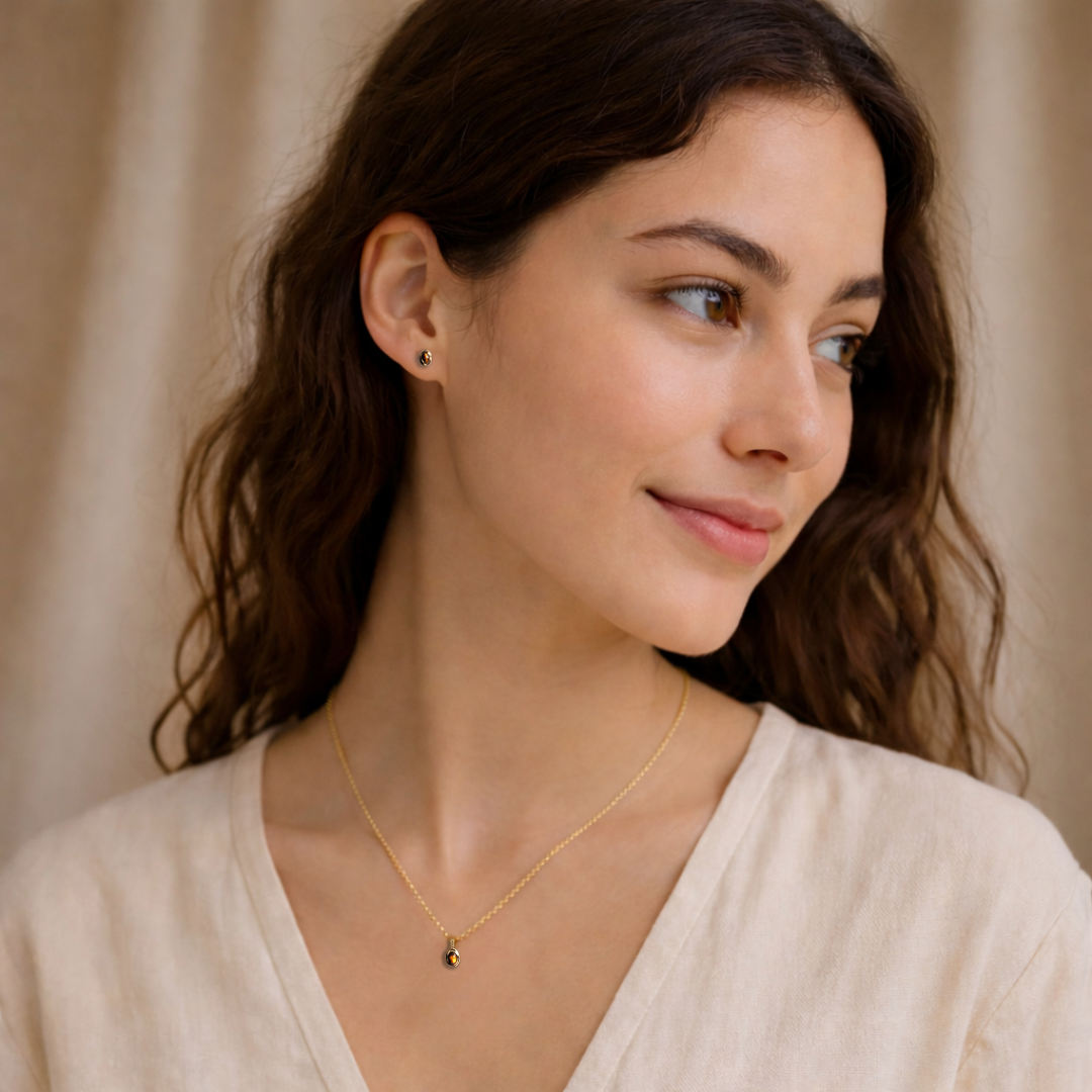 Inner Focus – Dainty Tiger’s Eye Necklace & Earrings Set