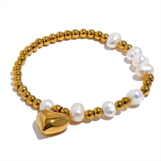 Illuminating Love - 18k Elastic Heart Bracelet with Pearls