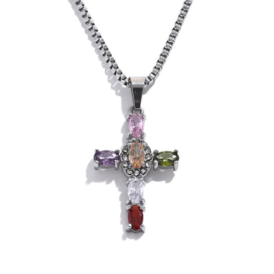 Embrace - Delicate Colourful Cross Necklace Gold/Silver