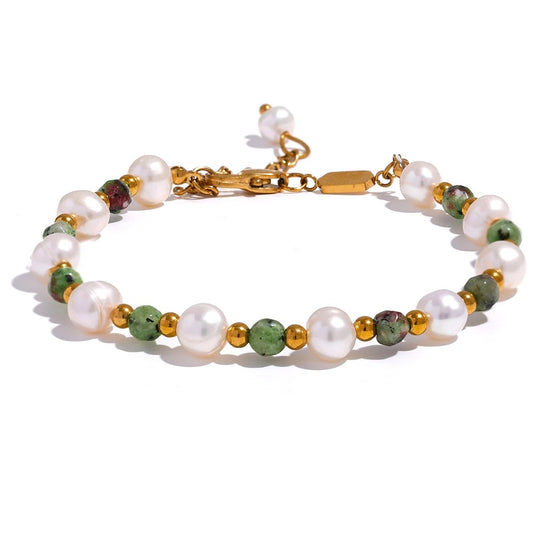 Extra Abundance - Green Jasper and Pearls Bracelet