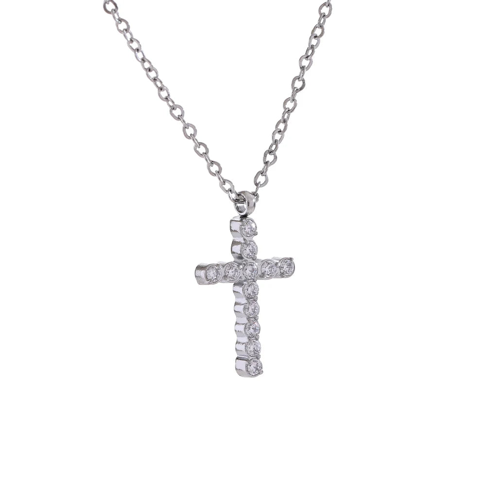 Dainty Cross Necklace with Crystals for Women