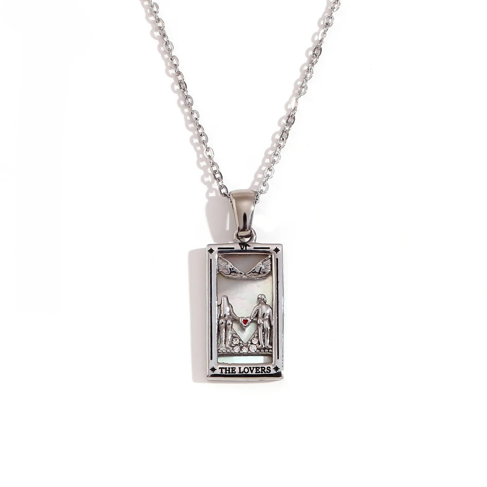 The Lovers - Silver Tarot card Dainty Necklace