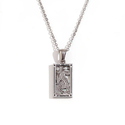 Strength - Silver Tarot card Dainty Necklace