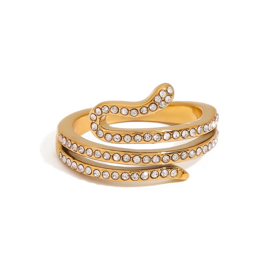 Snake Gold Ring with CZ Crystals