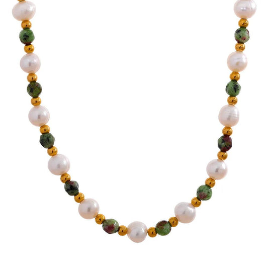 Extra Abundance - Green Jasper and Pearls Necklace