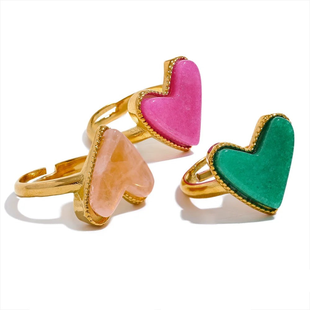 Emotions - Heart Gemstone Adjustable Ring