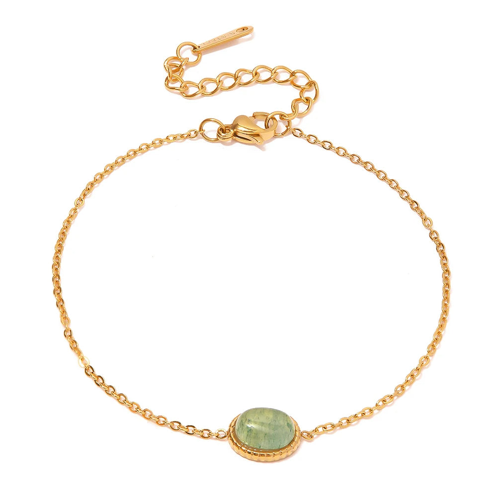 Positive Thinking - Dainty Green Agate Gold Bracelet