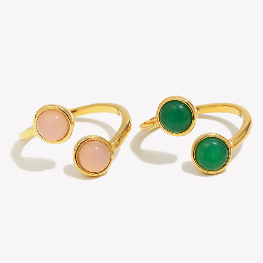 The Harmony Duo – Rose Quartz or Aventurine Gold Adjustable Ring
