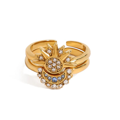 Sun and Moon Gold 2 Ring Set with Crystals