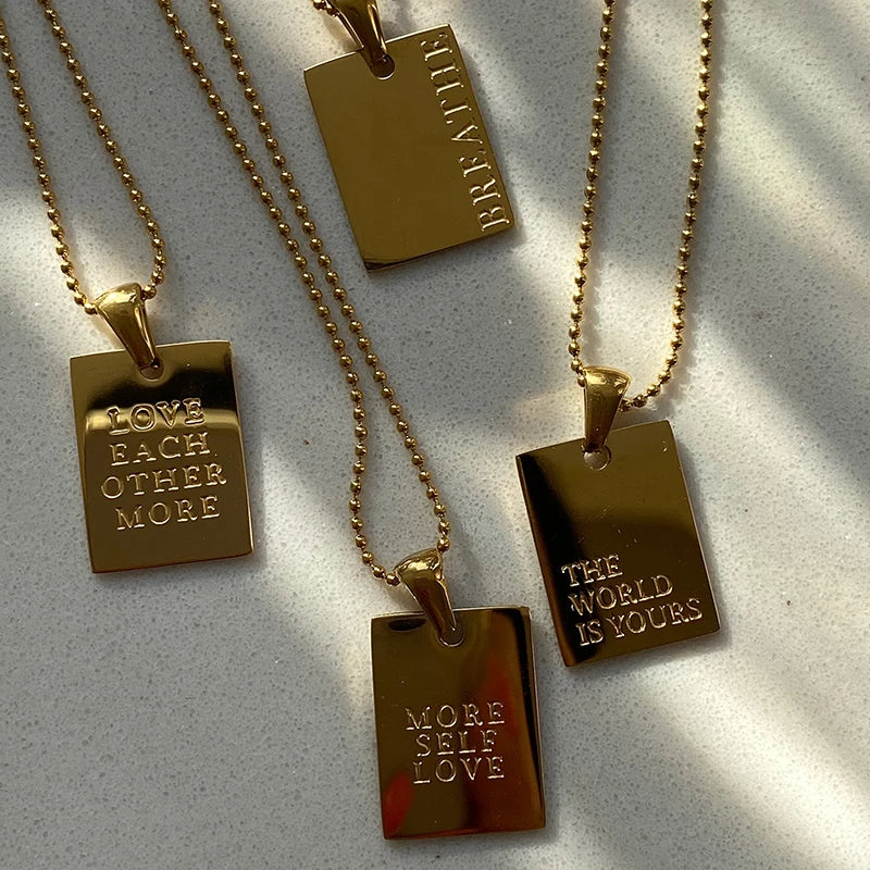 Affirmations - Engraved Gold Motivational Tag Necklace