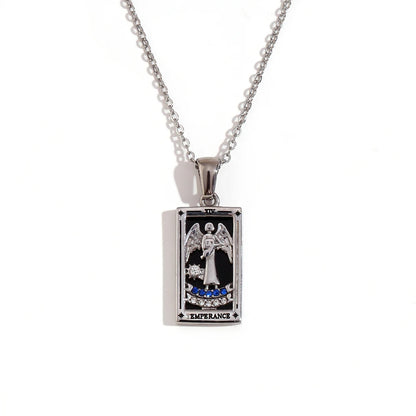 Temperance - Silver Tarot card Dainty Necklace with Black Enamel