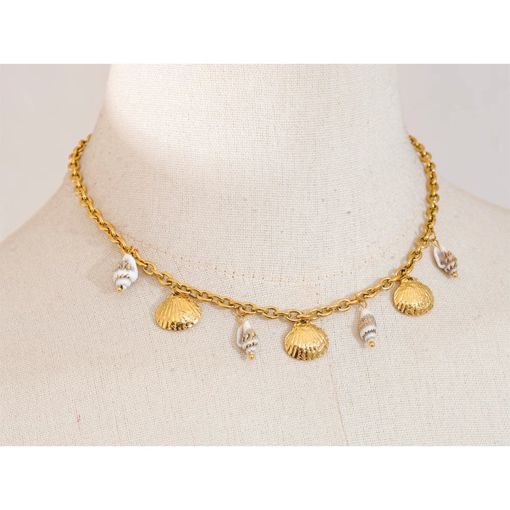 Ocean Treasures - Shell Conch Charms Gold Necklace