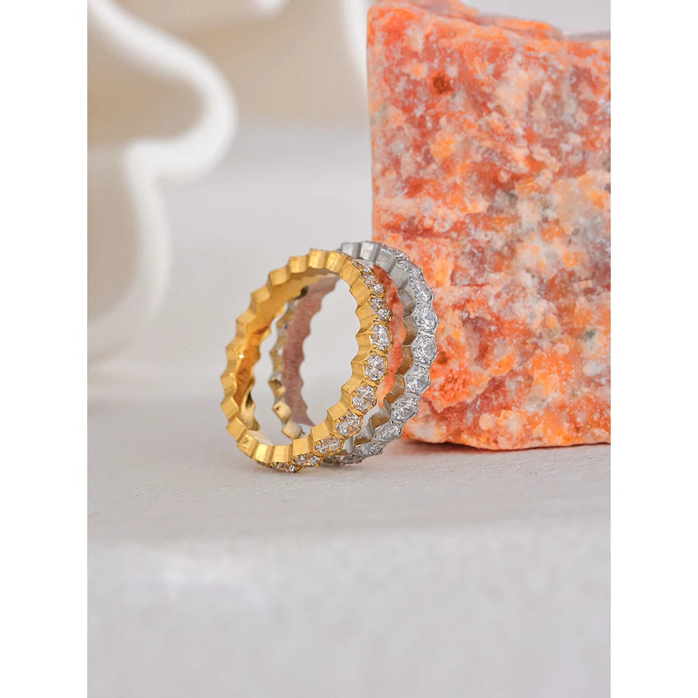 Honeycomb Band - Crystal Ring Gold / Silver