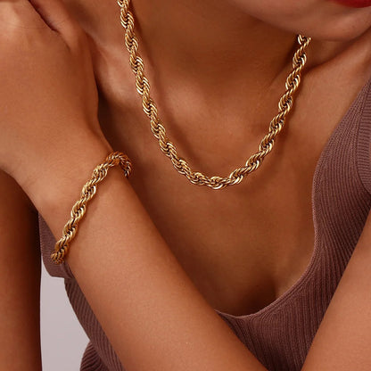 Chunky Gold Twisted Necklace and Bracelet Set