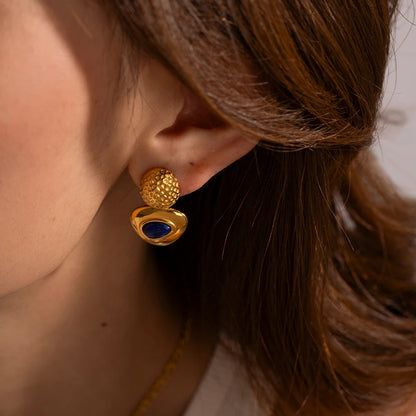 Wisdom and Focus - Gold Stud Earrings with Lapis Lazuli