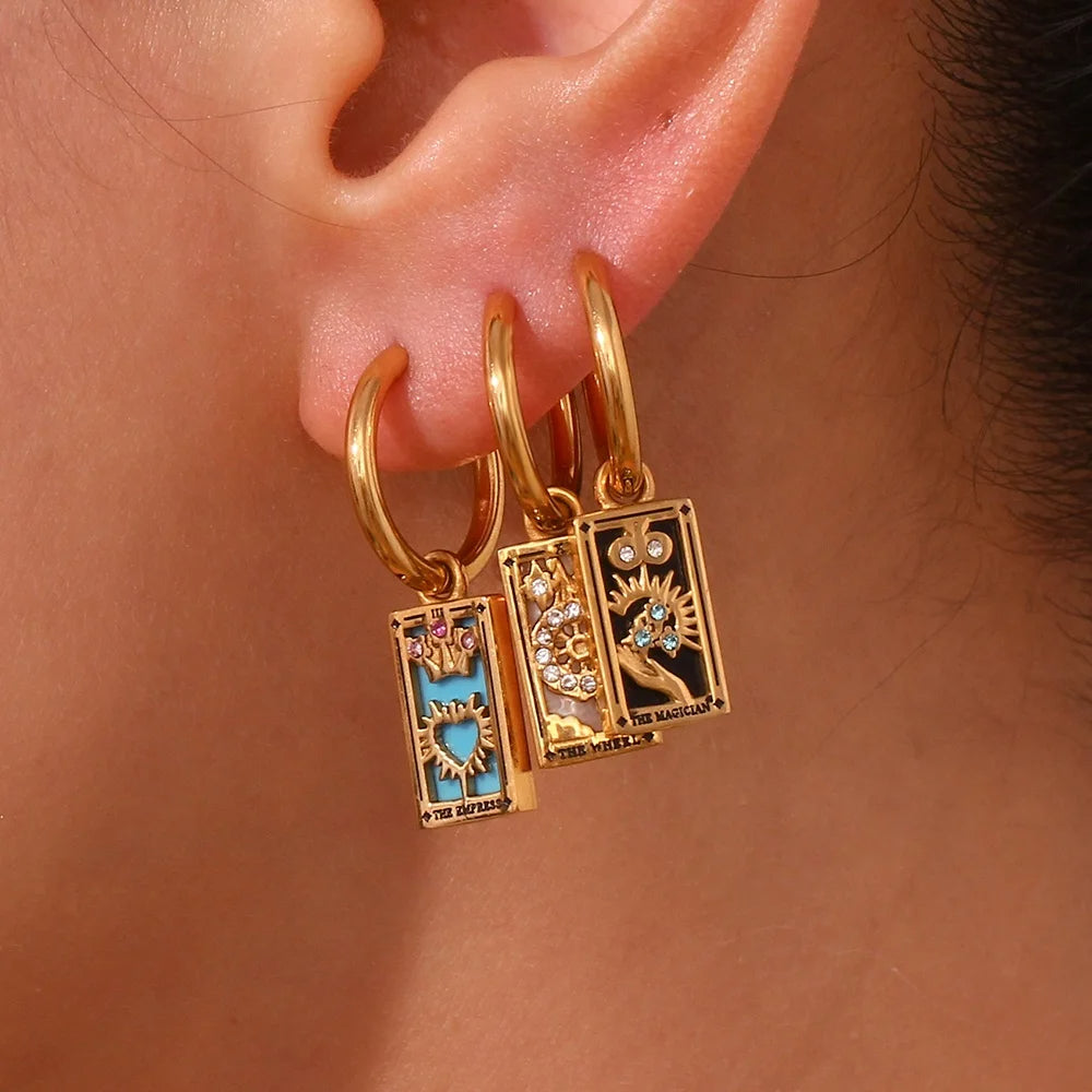 The Moon - Tarot Card Gold Hoop Earrings