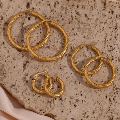 Twisted Wound Hoop Gold Earrings