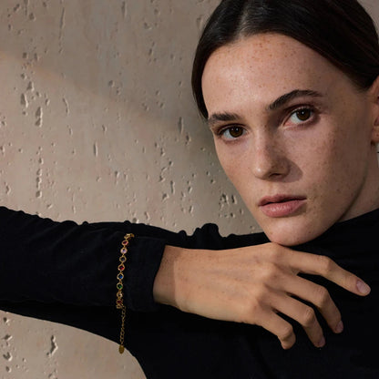 Lumière -  Colourful Round Bezel Gold Bracelet