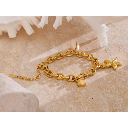 Ocean Treasures - Starfish and Shell Conch Gold Women Bracelet