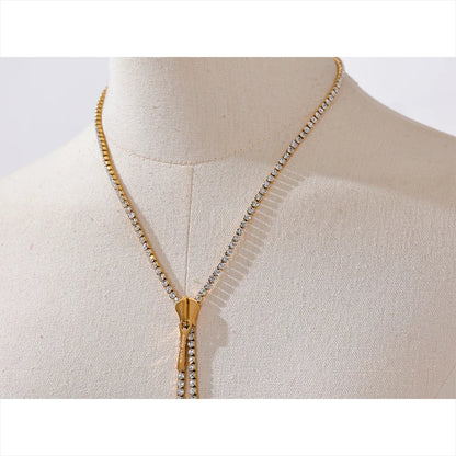 Crystal Sparkle Zip: Gold Long Necklace