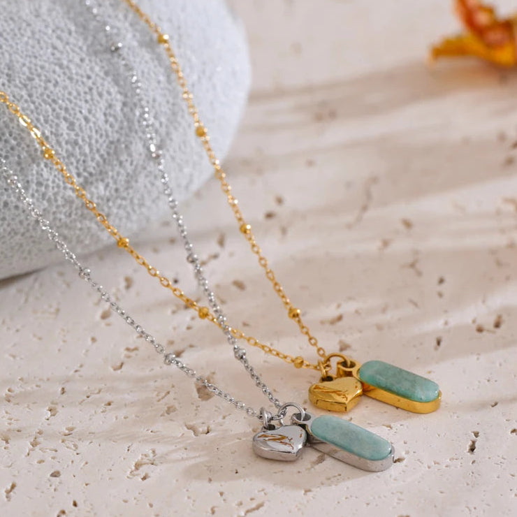 Heart & Stone - Dainty Amazonite Necklace Gold/Silver