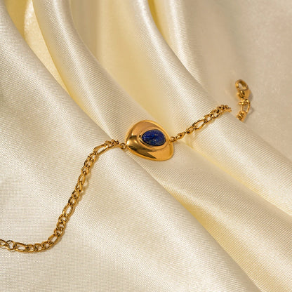 Wisdom and Focus - Gold Figaro Bracelet with Lapis Lazuli