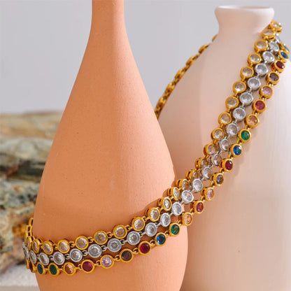 Lumière -  Colourful Round Bezel Gold Necklace