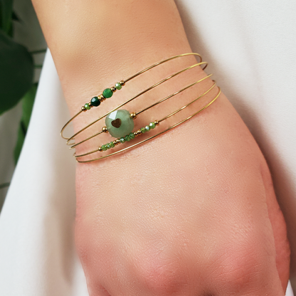 Dissipate Negativity - Green Agate Stone Layered Cuff Open Bracelet