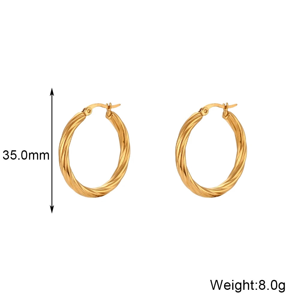 Twisted Wound Hoop Gold Earrings