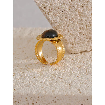 Discipline and Willpower - 18k Open Ring Tiger's eye Green Jasper