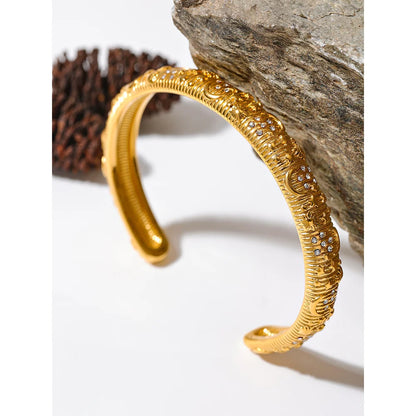 Celestial Dream: Moon and Stars Gold Cuff Bracelet