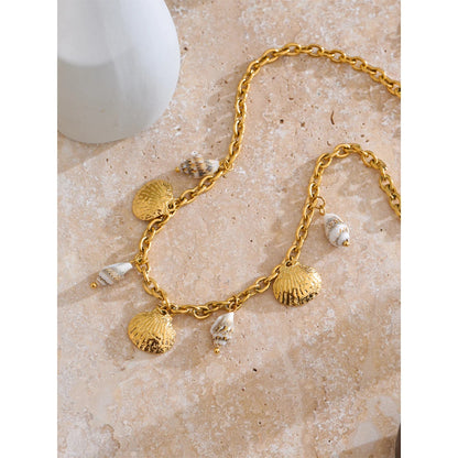 Ocean Treasures - Shell Conch Charms Gold Necklace