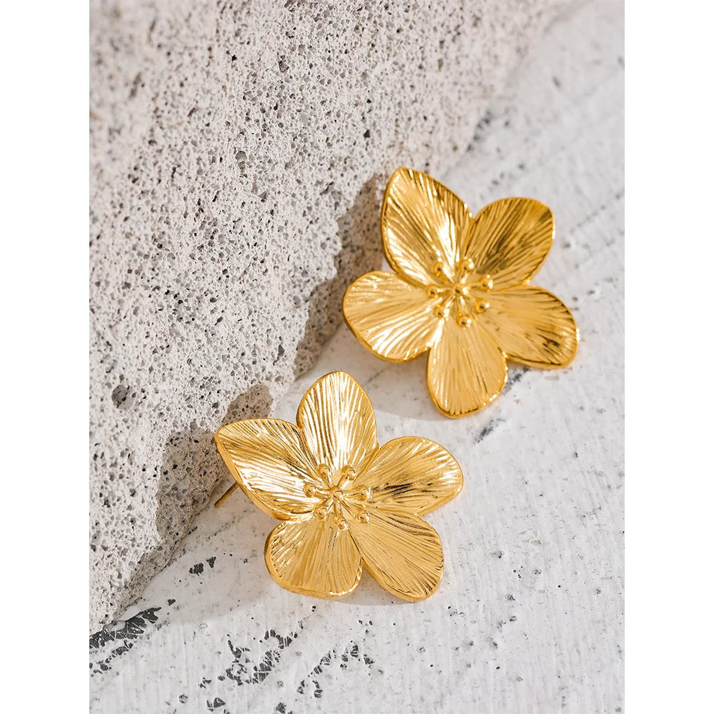 Golden Blossom: 18K Large Flower Earrings