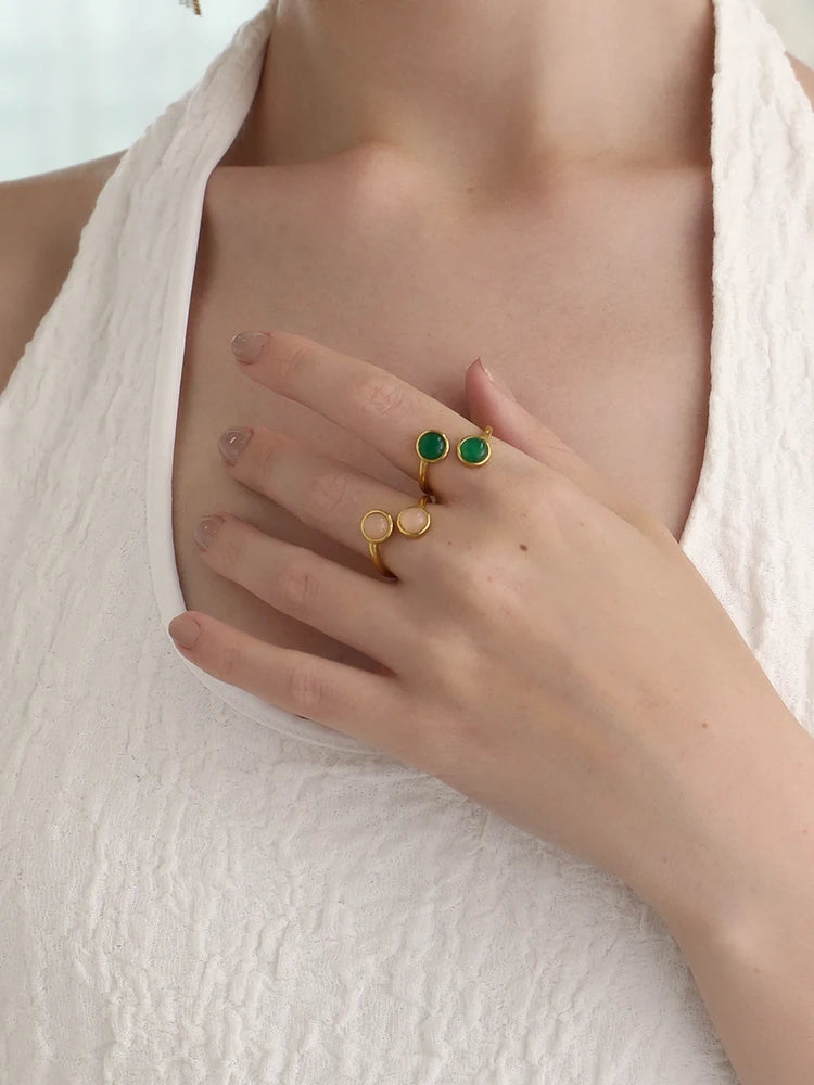 The Harmony Duo – Rose Quartz or Aventurine Gold Adjustable Ring