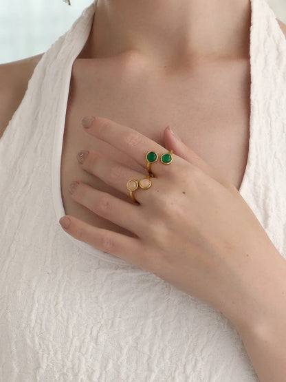 The Harmony Duo – Rose Quartz or Aventurine Gold Adjustable Ring