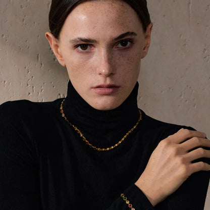 Lumière -  Colourful Round Bezel Gold Necklace