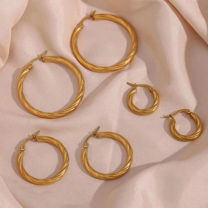 Twisted Wound Hoop Gold Earrings