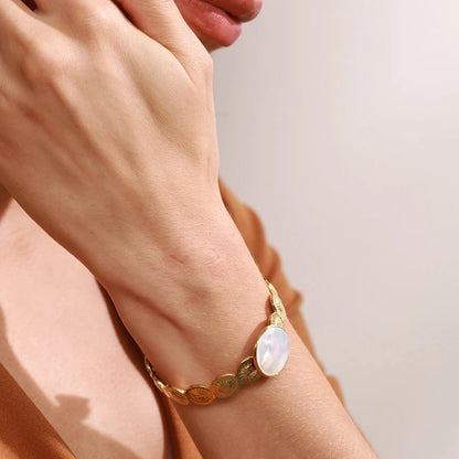 Selene - Mother of Peal Gold Bangle
