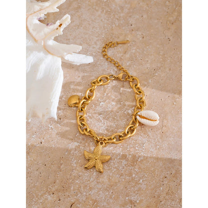 Ocean Treasures - Starfish and Shell Conch Gold Women Bracelet