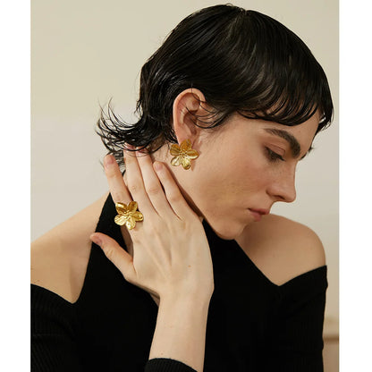 Golden Blossom: 18K Large Flower Earrings