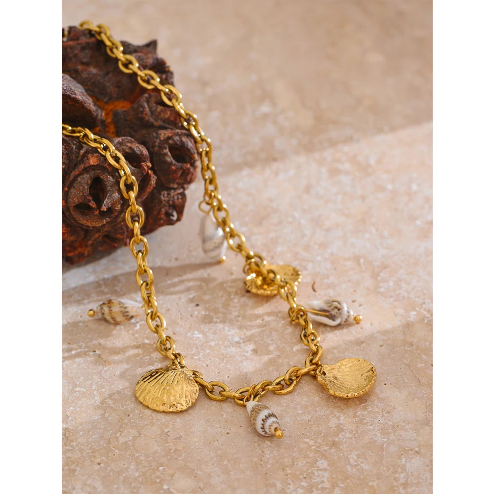 Ocean Treasures - Shell Conch Charms Gold Necklace